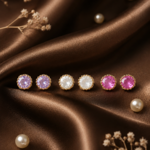 Crystal Stud Earrings Set – 3 Pairs (Lavender, White & Pink)