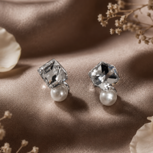 Square Crystal & Pearl Stud Earrings