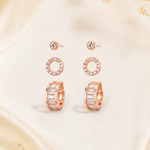 Rose Gold Ear Stack Earrings Set – 3 Pairs