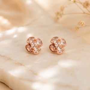 Rose Gold Floral Crystal Stud Earrings