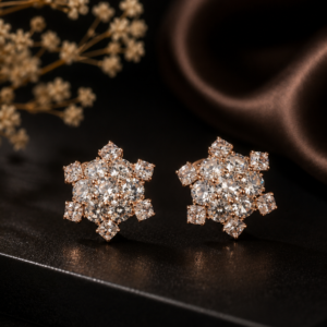 Rose Gold Floral Crystal Stud Earrings