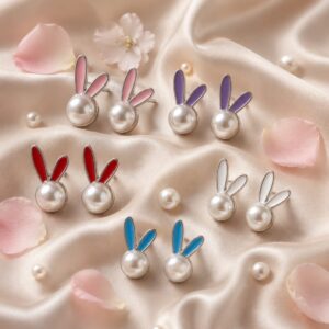 Cute Bunny Pearl Stud Earrings – Multicolor Collection