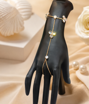 Celeste Bloom Crystal Hand Harness – gold-tone floral crystal haath phool bracelet
